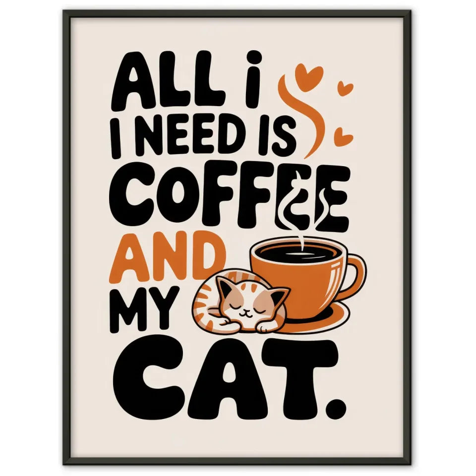 Kreatives Poster für Katzenliebhaber Kaffee und Katze im Design