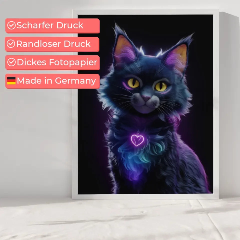 Fesselnder Poster einer fantasievollen dunklen Katze im neon Design