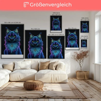Fesselnder Poster einer fantasievollen dunklen Katze im neon Design