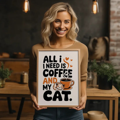 Kreatives Poster für Katzenliebhaber Kaffee und Katze im Design