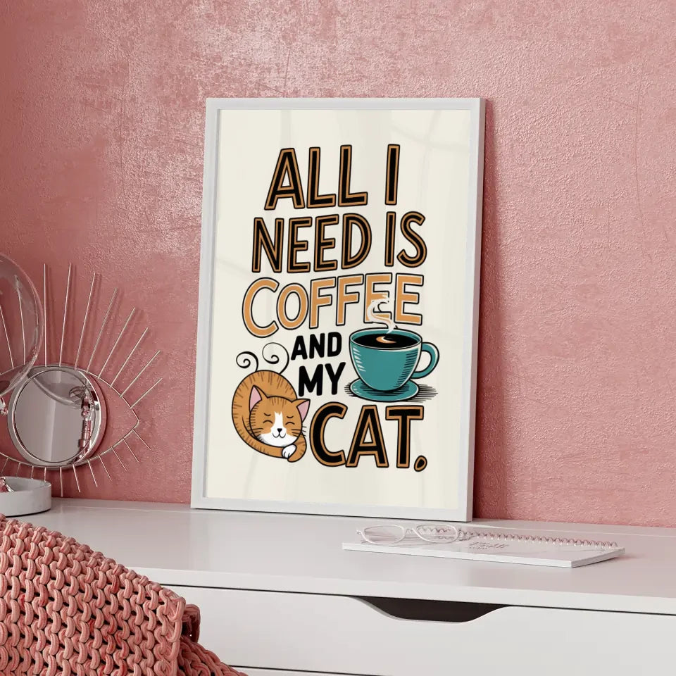 Kreatives Poster für Katzenliebhaber Kaffee und Katze im Design