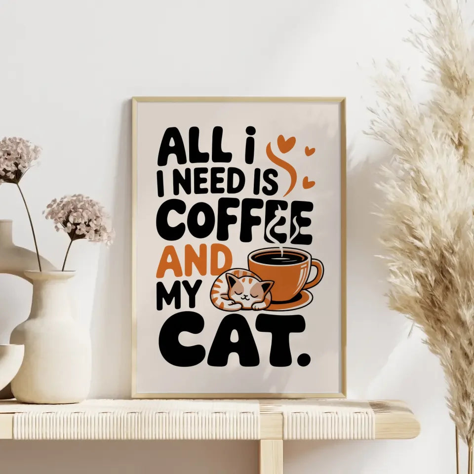 Kreatives Poster für Katzenliebhaber Kaffee und Katze im Design