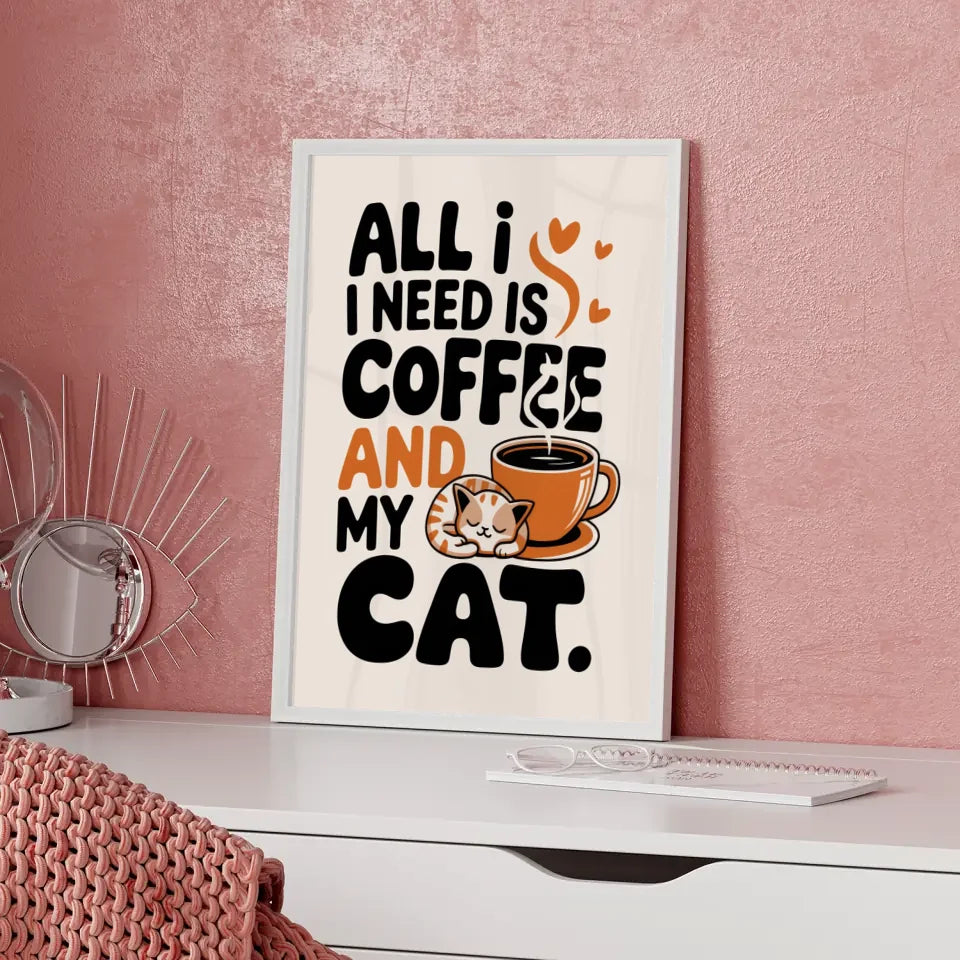 Kreatives Poster für Katzenliebhaber Kaffee und Katze im Design