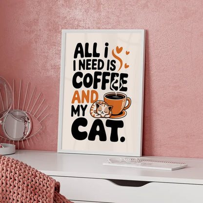 Kreatives Poster für Katzenliebhaber Kaffee und Katze im Design