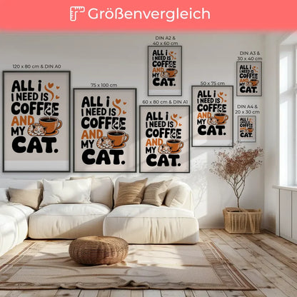 Kreatives Poster für Katzenliebhaber Kaffee und Katze im Design