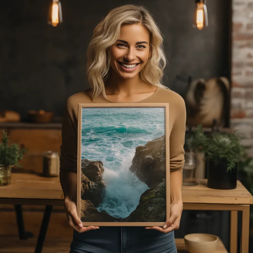 Monochromes Pflanzen Poster mit Aquarellillustration und Licht Schatten