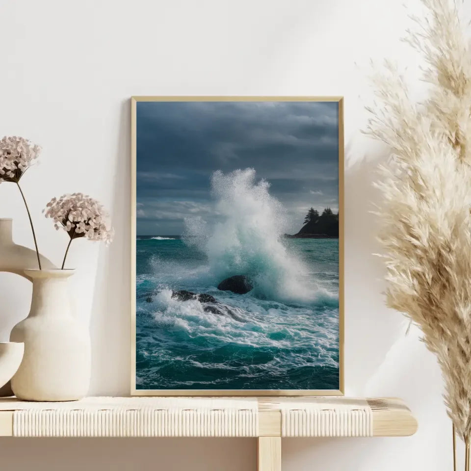 Monochromes Pflanzen Poster mit Aquarellillustration und Licht Schatten