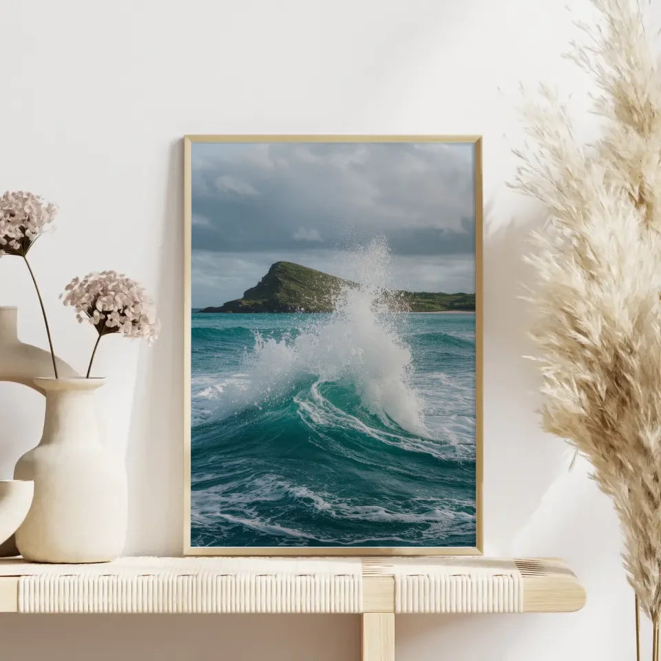 Monochromes Pflanzen Poster mit Aquarellillustration und Licht Schatten