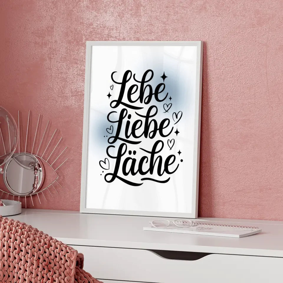 Bunte Schilder am Strand Poster mit Slogans für gute Laune