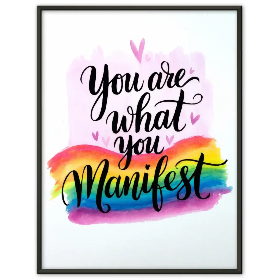Inspirierendes Poster mit Aquarell und Zitat Du bist was du manifestierst