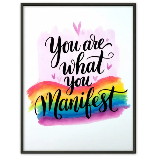 Inspirierendes Poster mit Aquarell und Zitat Du bist was du manifestierst