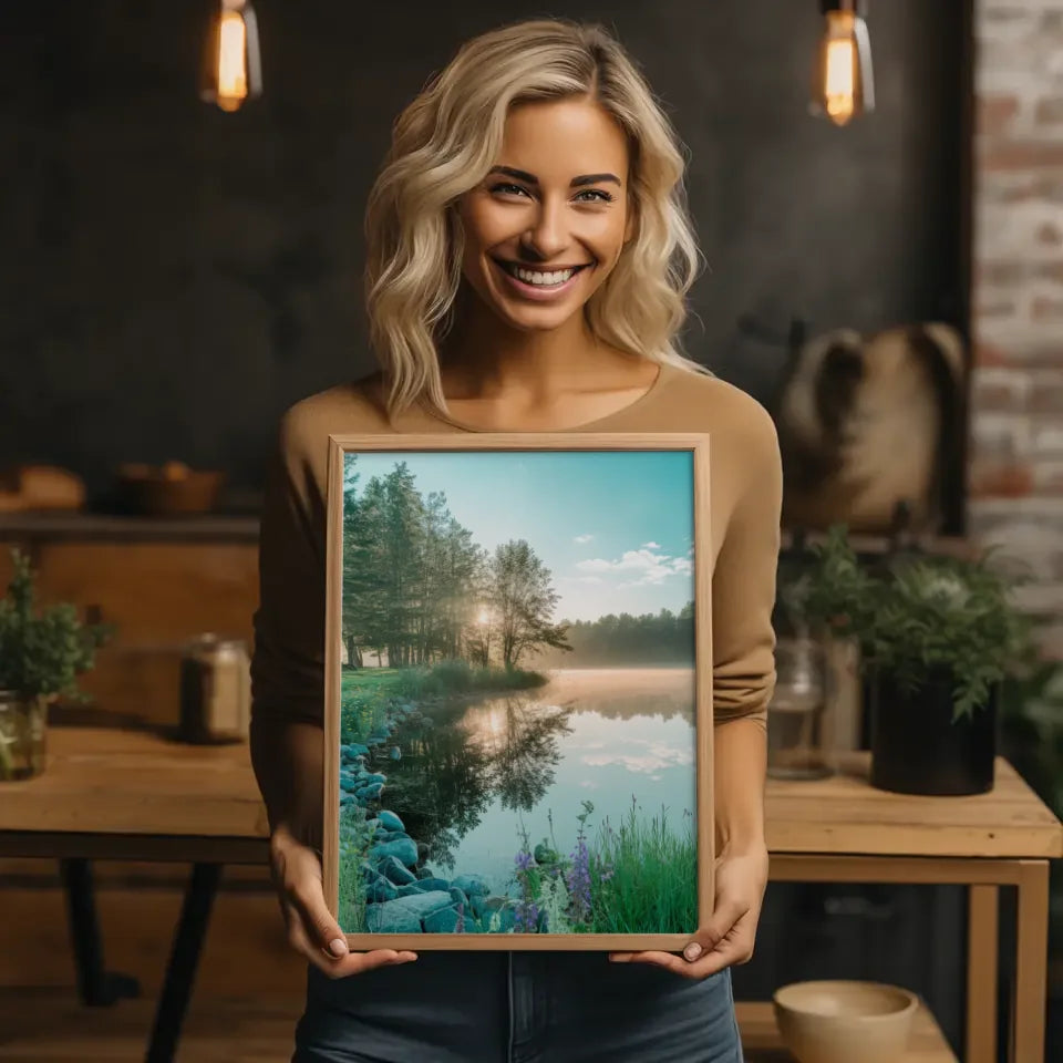 Poster verträumte Landschaft Gardasee mit Oldtimer auf Panoramastraße