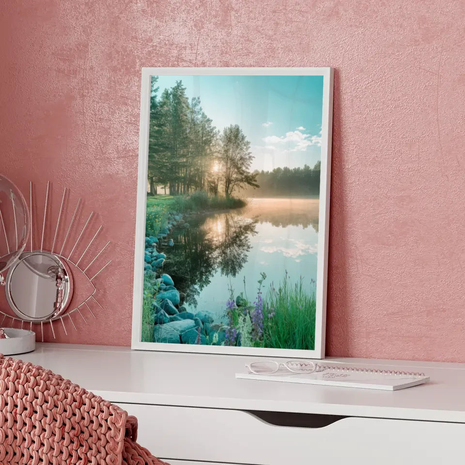 Poster verträumte Landschaft Gardasee mit Oldtimer auf Panoramastraße