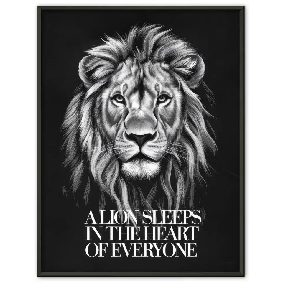Löwenkopf Poster mit Zitat Mut und Tapferkeit Schwarz-Weiß Kunst