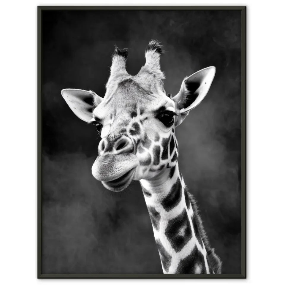 Giraffen Poster Schwarz-Weiß foto mit Gesicht und Hals im Dunkeln