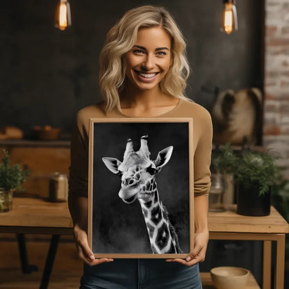 Poster Giraffe Schwarz-Weiß Foto mit faszinierenden Details kaufen