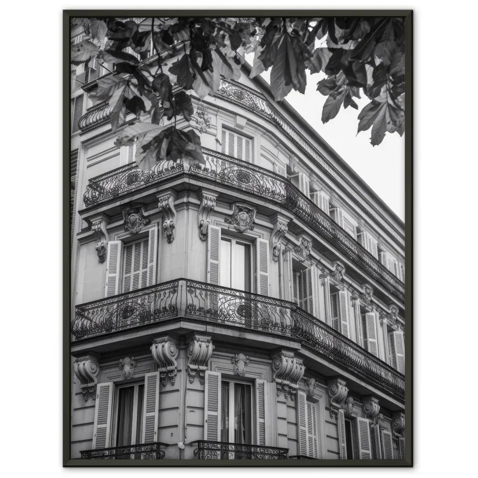 Klassisches Architektur Poster in Schwarz-Weiß mit Balkon und Zierleisten