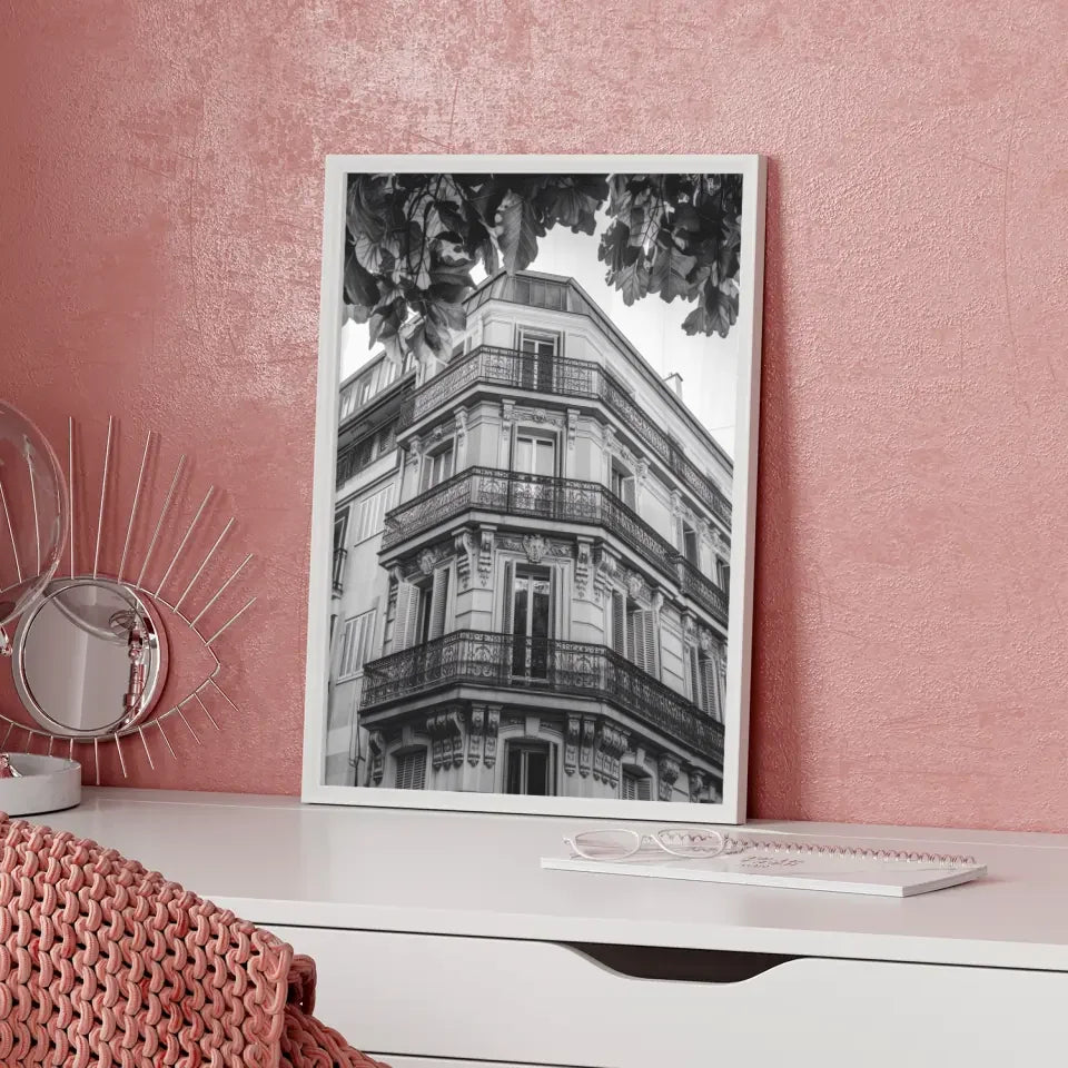 Architektonische Fassade Poster in Schwarz-Weiß für dein Zuhause