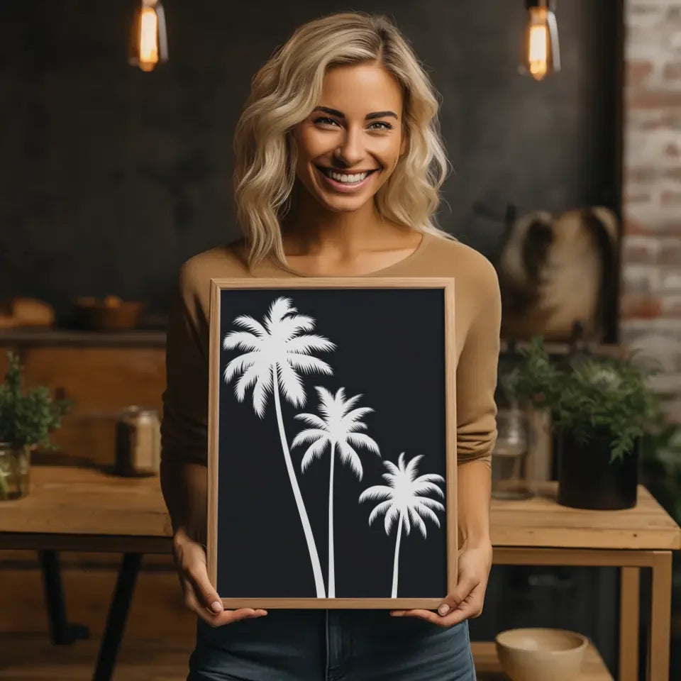 Schwarz-weißer Palmensilhouette Poster für stilvolle Wanddekoration
