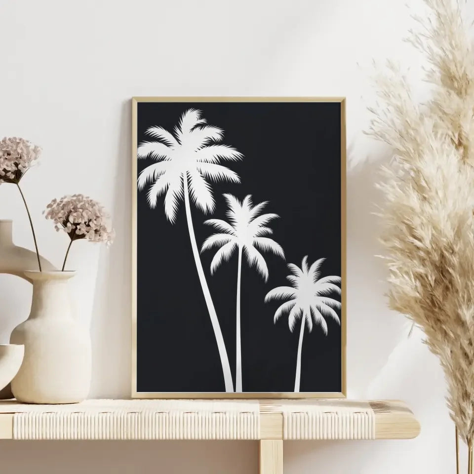 Schwarz-weißer Palmensilhouette Poster für stilvolle Wanddekoration