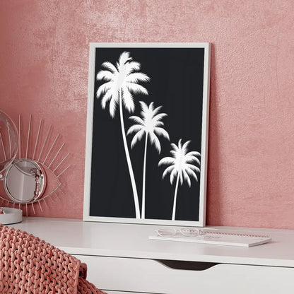 Schwarz-weißer Palmensilhouette Poster für stilvolle Wanddekoration