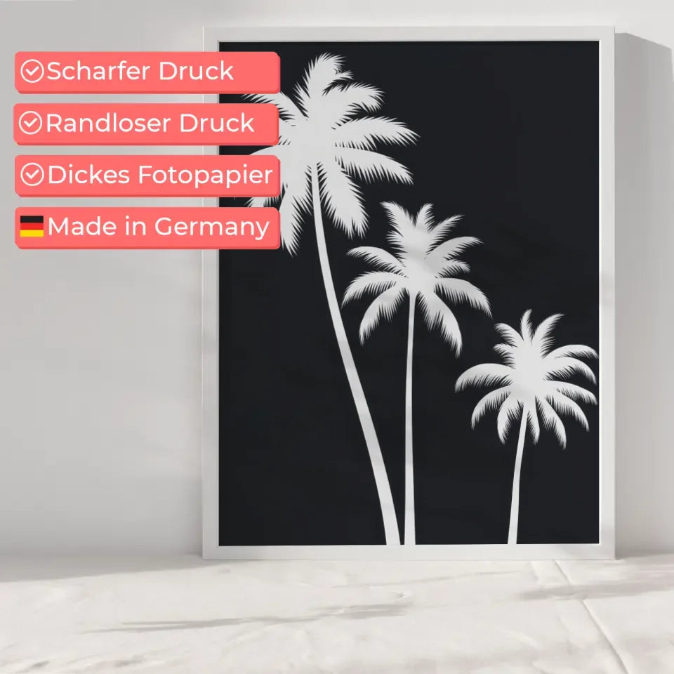 Schwarz-weißer Palmensilhouette Poster für stilvolle Wanddekoration