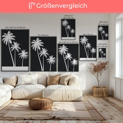Schwarz-weißer Palmensilhouette Poster für stilvolle Wanddekoration