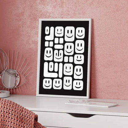 Abstrakte Smileys Poster für kreative Wandgestaltung in Schwarz Weiß