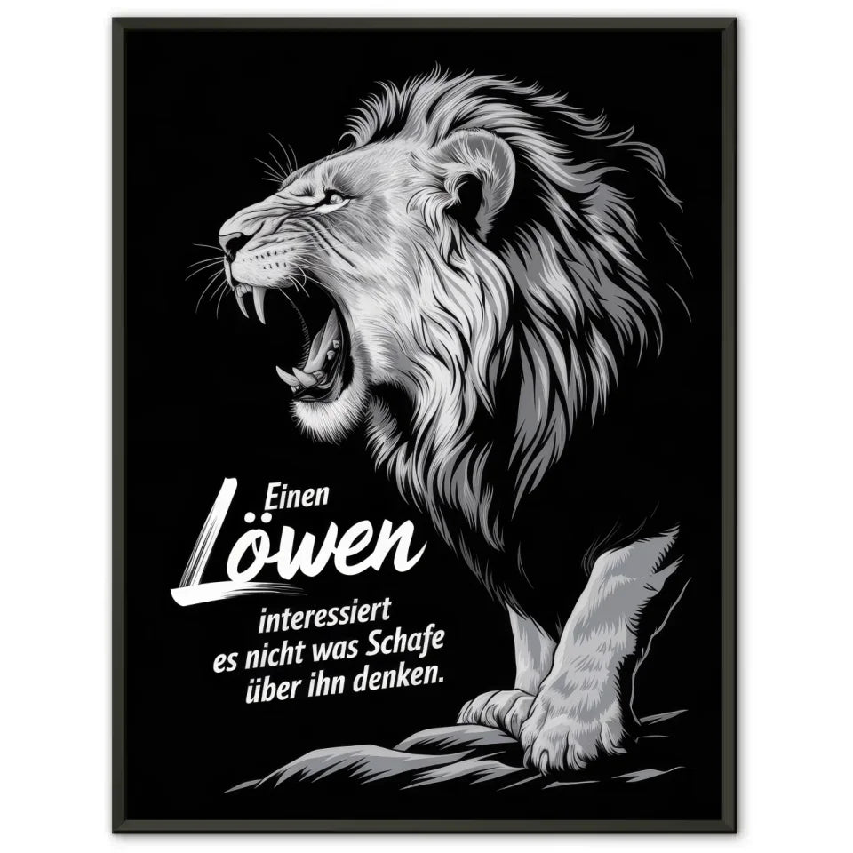 Poster brüllender Löwe schwarz weiß Illustration mit Zitat Kunstwerk