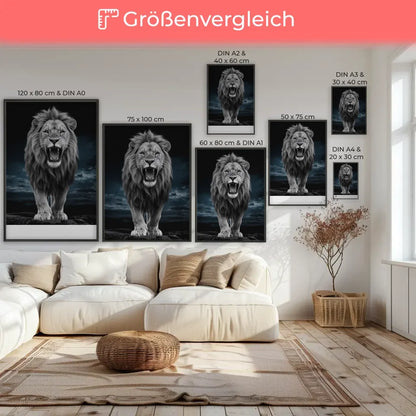 Poster brüllender Löwe schwarz weiß Illustration mit Zitat Kunstwerk