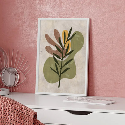 Abstraktes Poster mit grünem Zweig und Boho-Style für dein Zuhause