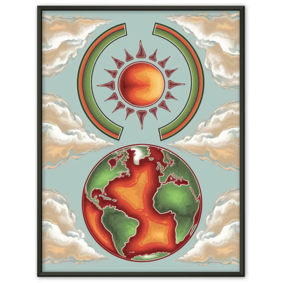 Boho Poster mit Erdkugel in Grün und Rot für ansprechende Wanddekoration