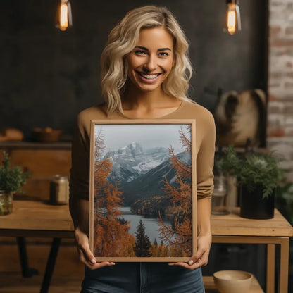 Herbstlandschaft Poster mit Bäumen und Bergen für Wohnraumgestaltung