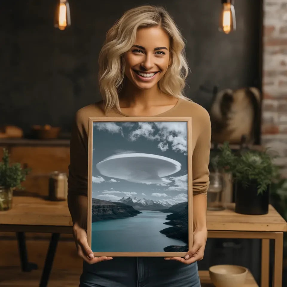 Türkisfarbener See mit Wolkenformation Landschafts Poster für jedes Zimmer