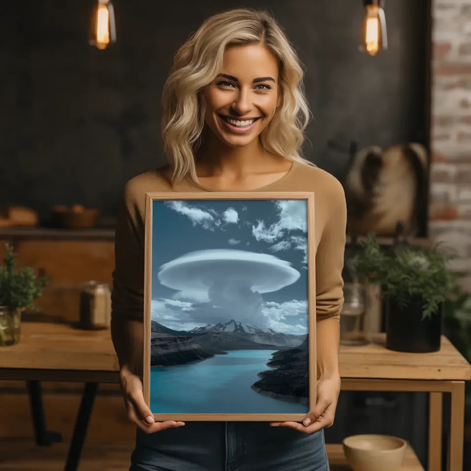 Poster mit türkisfarbenem See und einzigartiger Wolkenformation