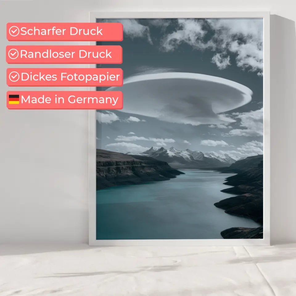Türkisfarbener See mit Wolkenformation Landschafts Poster für jedes Zimmer