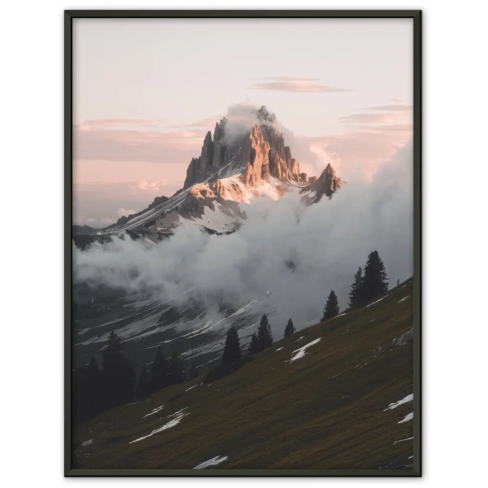 Berglandschaft Poster Dolomiten Morgenlicht mit warmen Farbton
