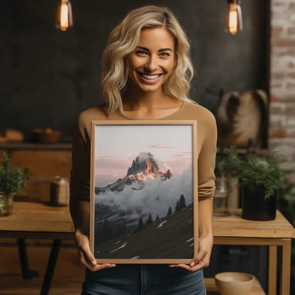 Berglandschaft Poster Dolomiten Morgenlicht mit warmen Farbton