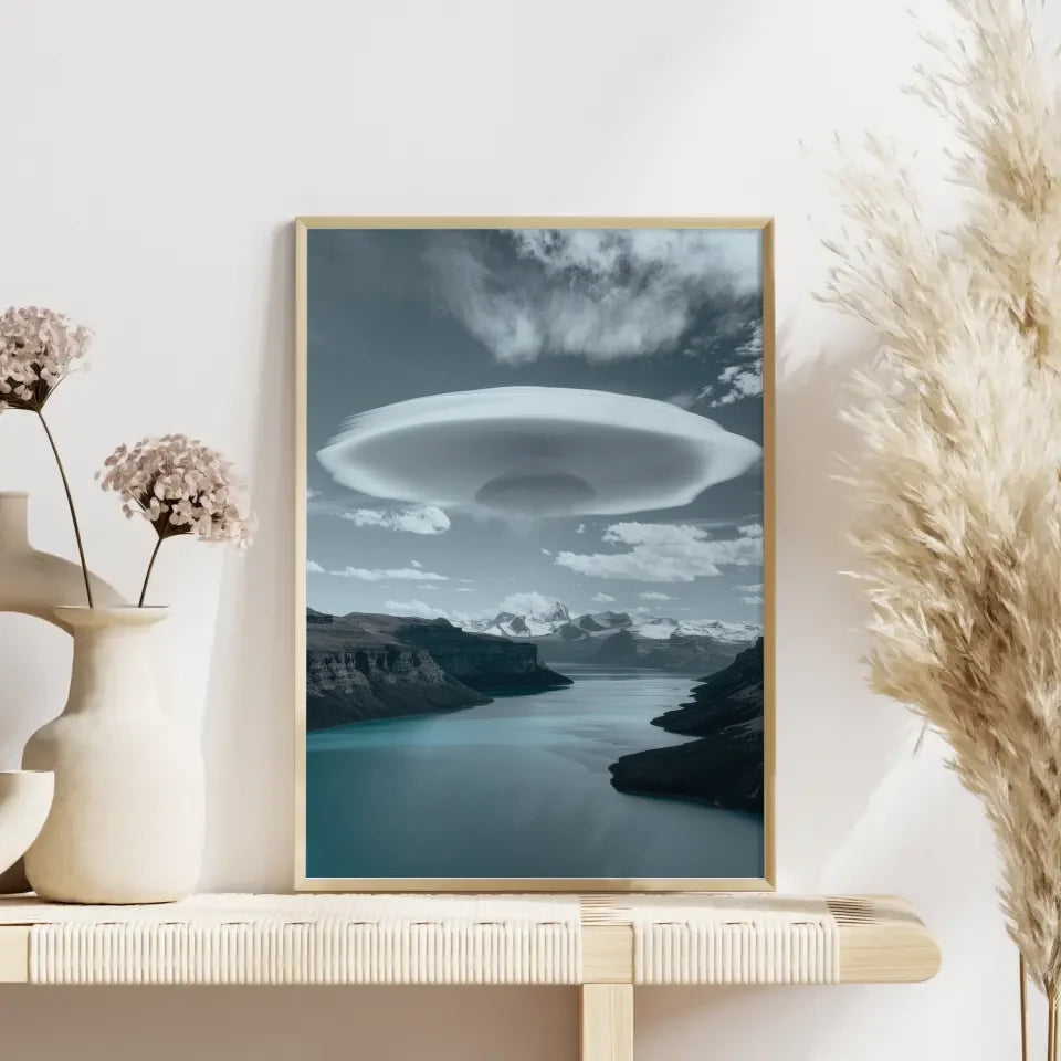 Türkisfarbener See mit Wolkenformation Landschafts Poster für jedes Zimmer