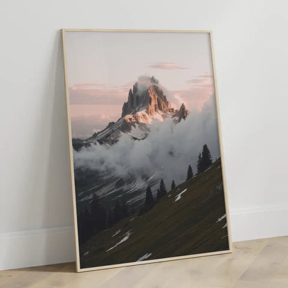 Berglandschaft Poster Dolomiten Morgenlicht mit warmen Farbton