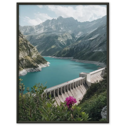 Poster traumhafte Berglandschaft mit türkisblauem See und Damm