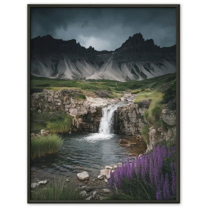 Poster mit atemberaubender Naturlandschaft und Wasserfall in Farbenpracht