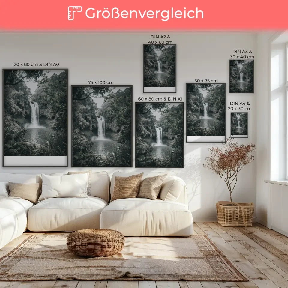 Poster Wasserfall Natur pur mit grünem Laub dekorieren Ihr Zuhause