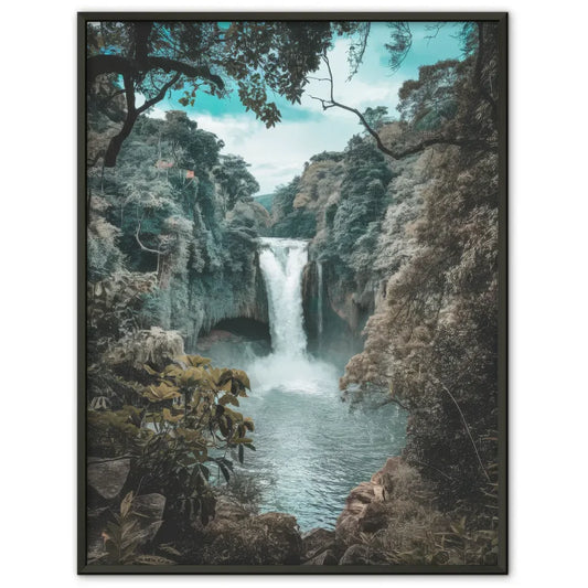 Poster Wasserfall im grünen Dschungel für natürliche Atmosphäre Zuhause