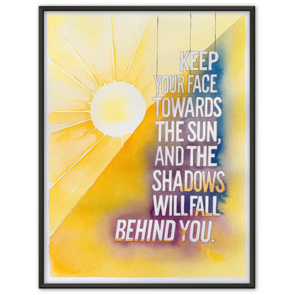 Inspirierendes Poster mit Aquarellsonne und motivierendem Zitat