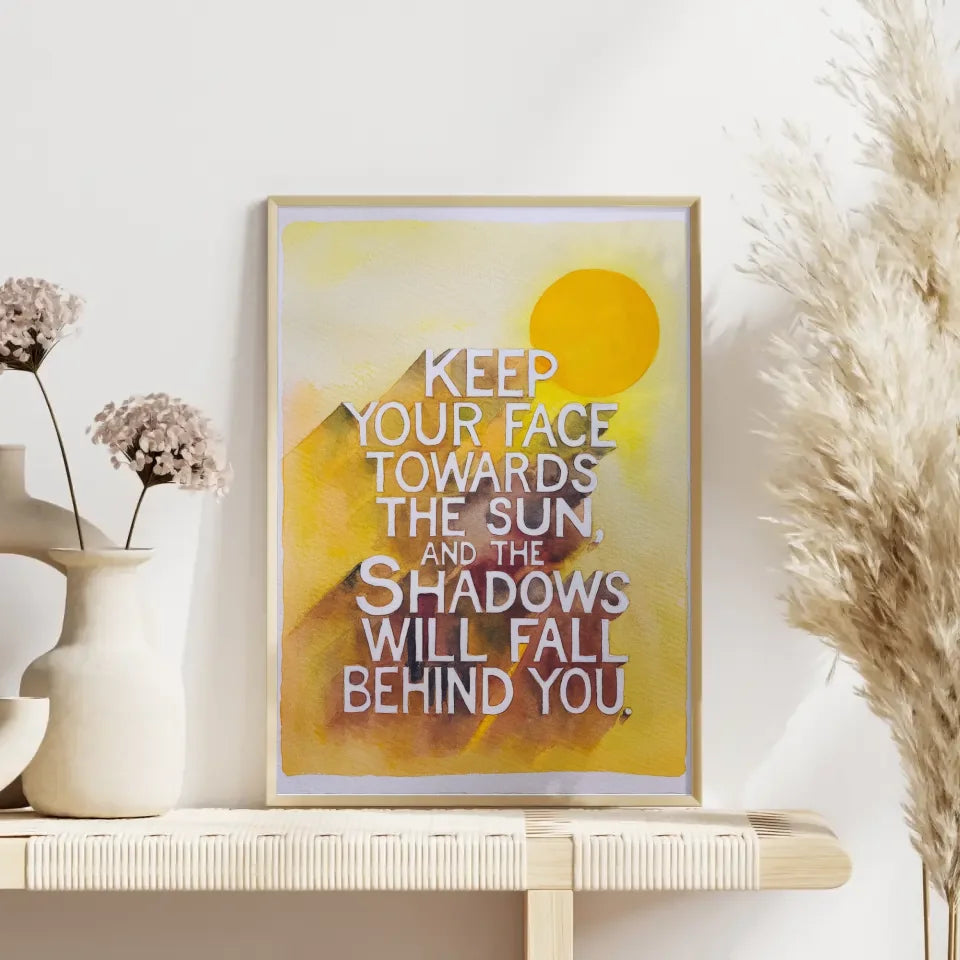 Inspirierendes Poster mit Aquarellsonne und motivierendem Zitat