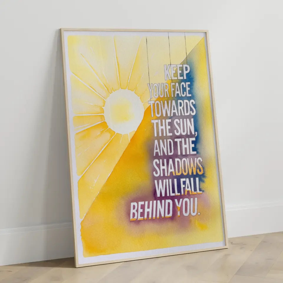 Inspirierendes Poster mit Aquarellsonne und motivierendem Zitat