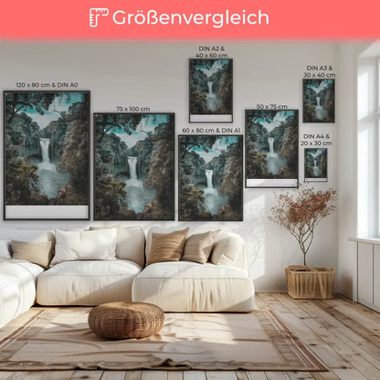 Poster Wasserfall im grünen Dschungel für natürliche Atmosphäre Zuhause