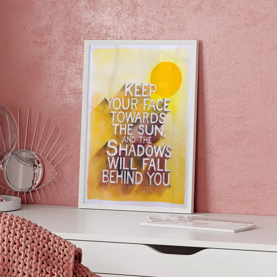 Inspirierendes Poster mit Aquarellsonne und motivierendem Zitat