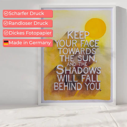 Inspirierendes Poster mit Aquarellsonne und motivierendem Zitat